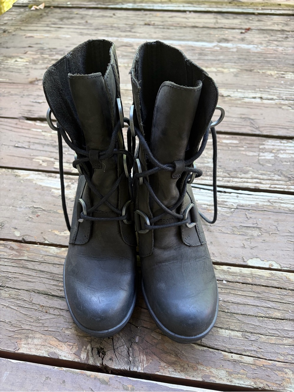 Sorel Black Waterproof Women's Lace-Up Wedge Boots